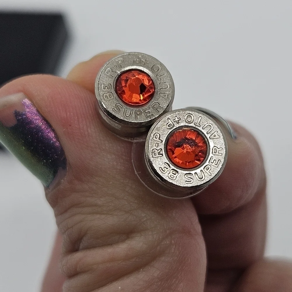 silver tone red rhinestone repurposed bullet earrings 38 super